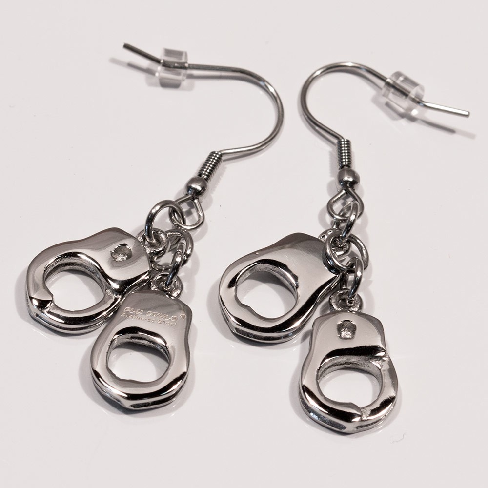 STAINLESS STEEL HANDCUFFS EARRINGS bdsm Gothic Punk Rockabella Batcave ...