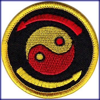 AUFNÄHER PATCH AUFBÜGLER YIN YANG BUNT GAUDY PFEILE ARROWS CHINA GOA